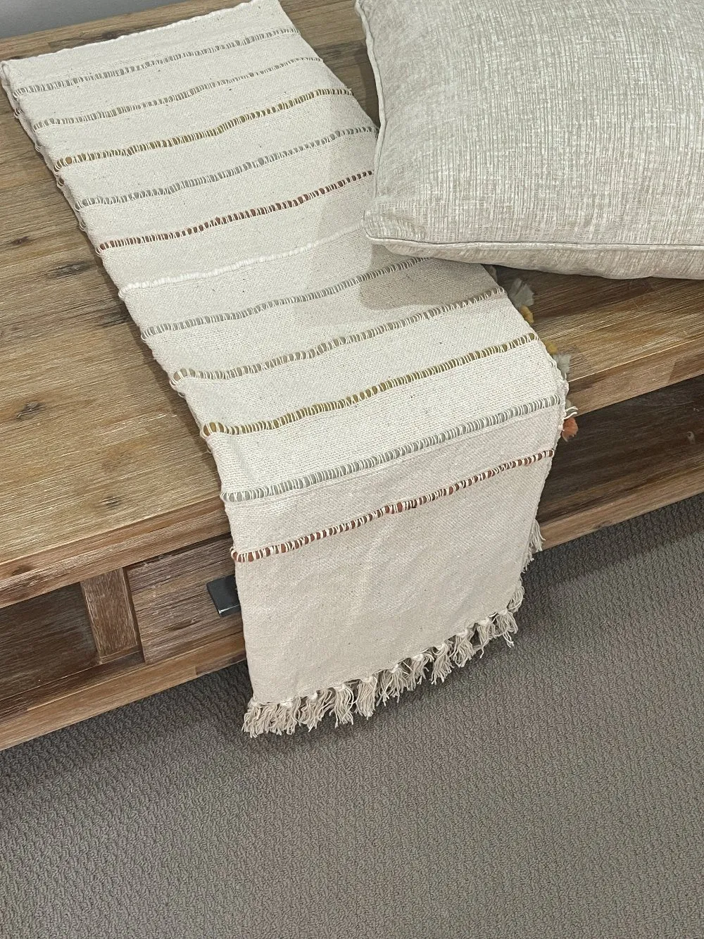 Bohemian Beige Stripe Cotton Wool Bedding Tufted Throw Blanket