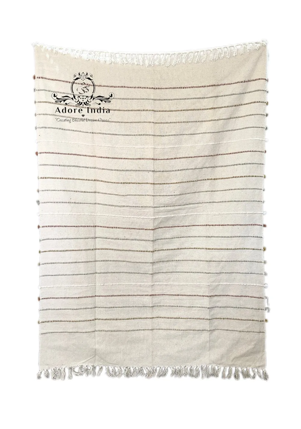 Bohemian Beige Stripe Cotton Wool Bedding Tufted Throw Blanket