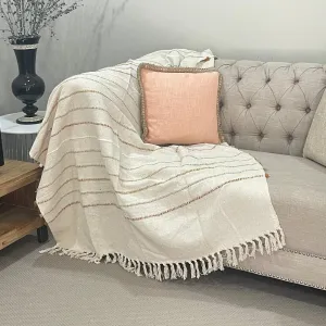 Bohemian Beige Stripe Cotton Wool Bedding Tufted Throw Blanket