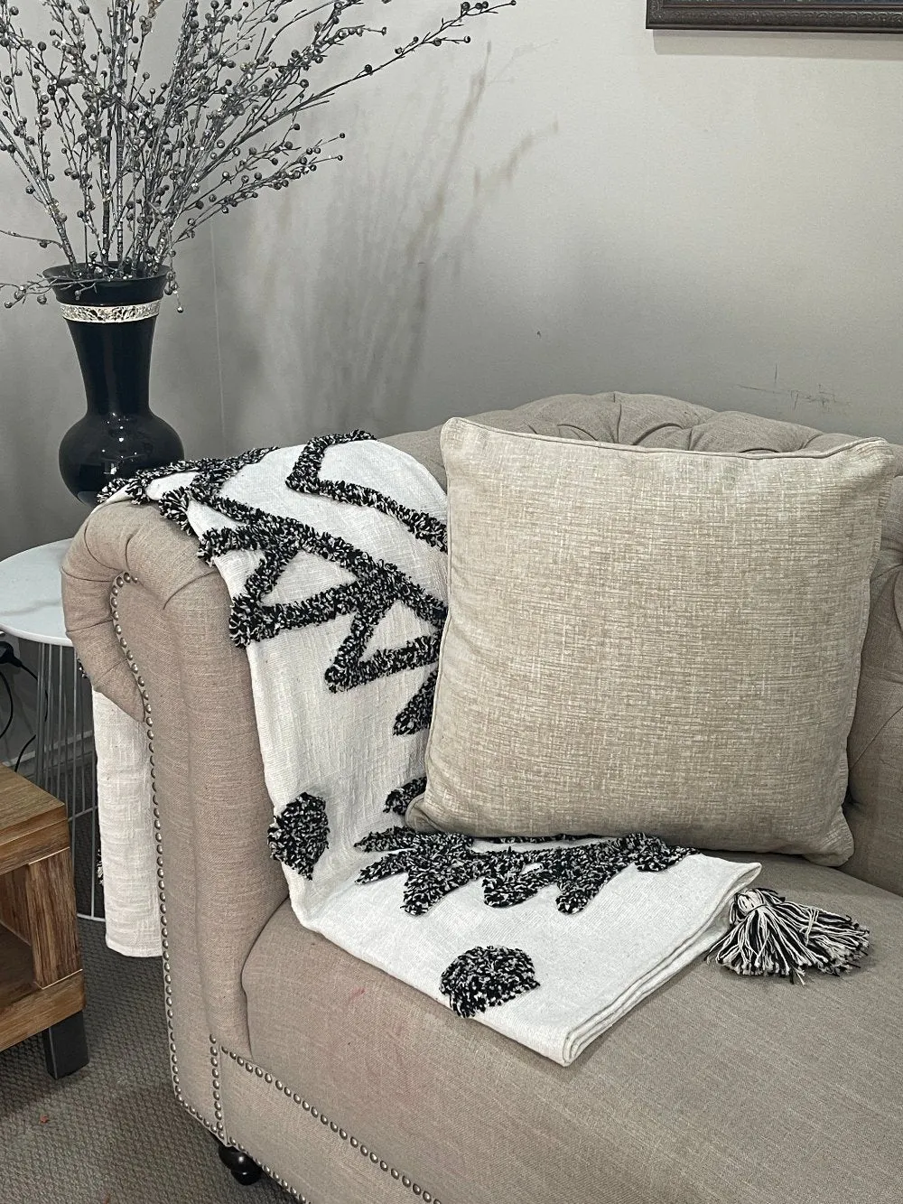 Bohemian Black Cotton Bedding Tufted Throw Blanket