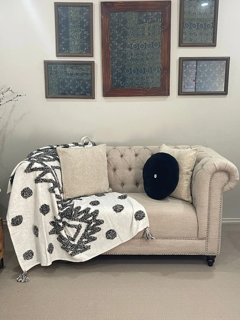 Bohemian Black Cotton Bedding Tufted Throw Blanket