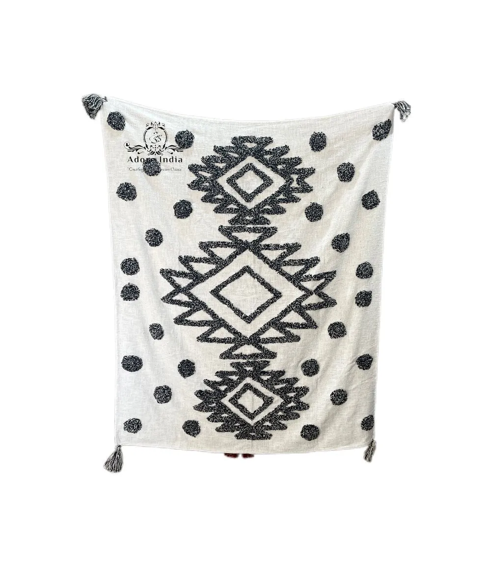 Bohemian Black Cotton Bedding Tufted Throw Blanket