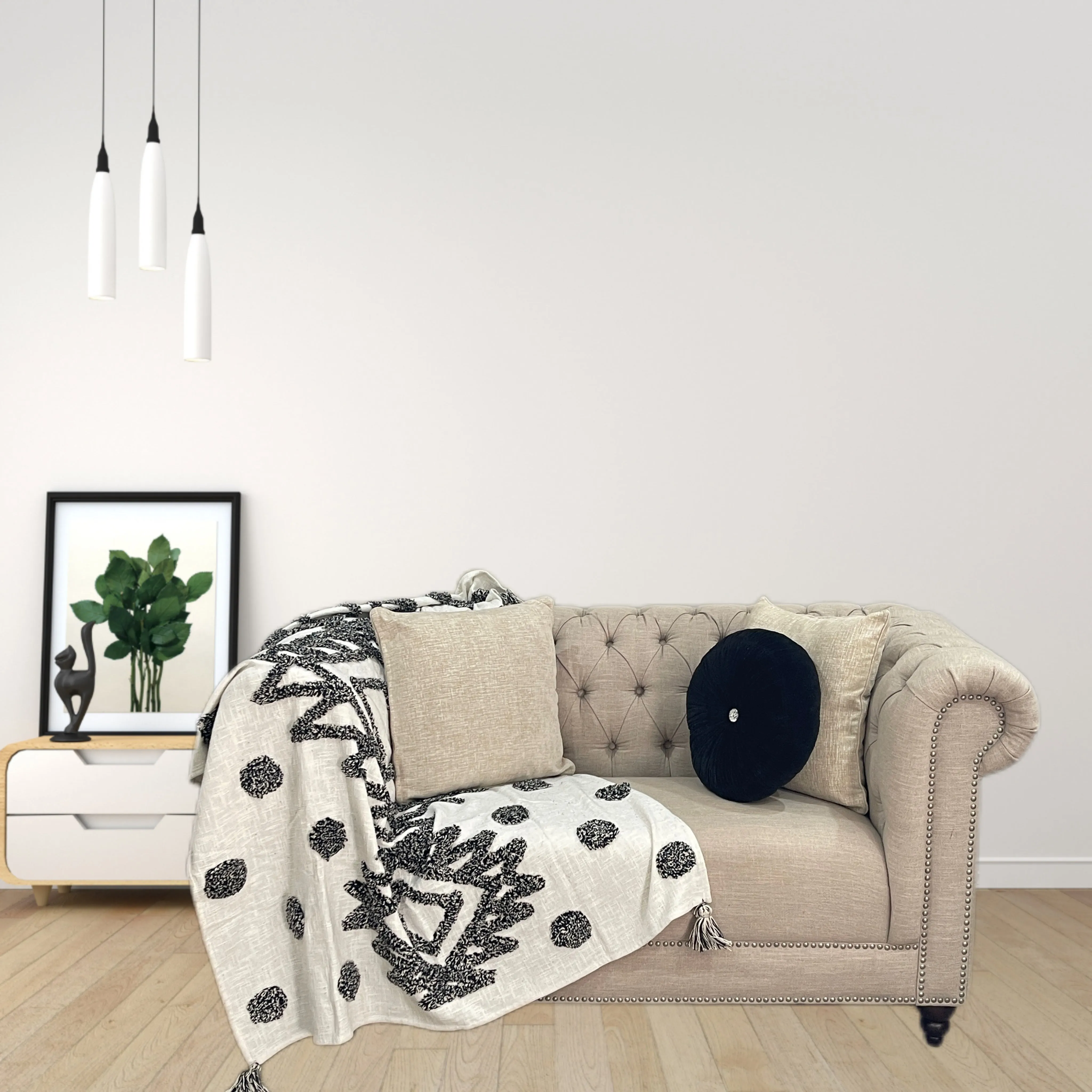 Bohemian Black Cotton Bedding Tufted Throw Blanket