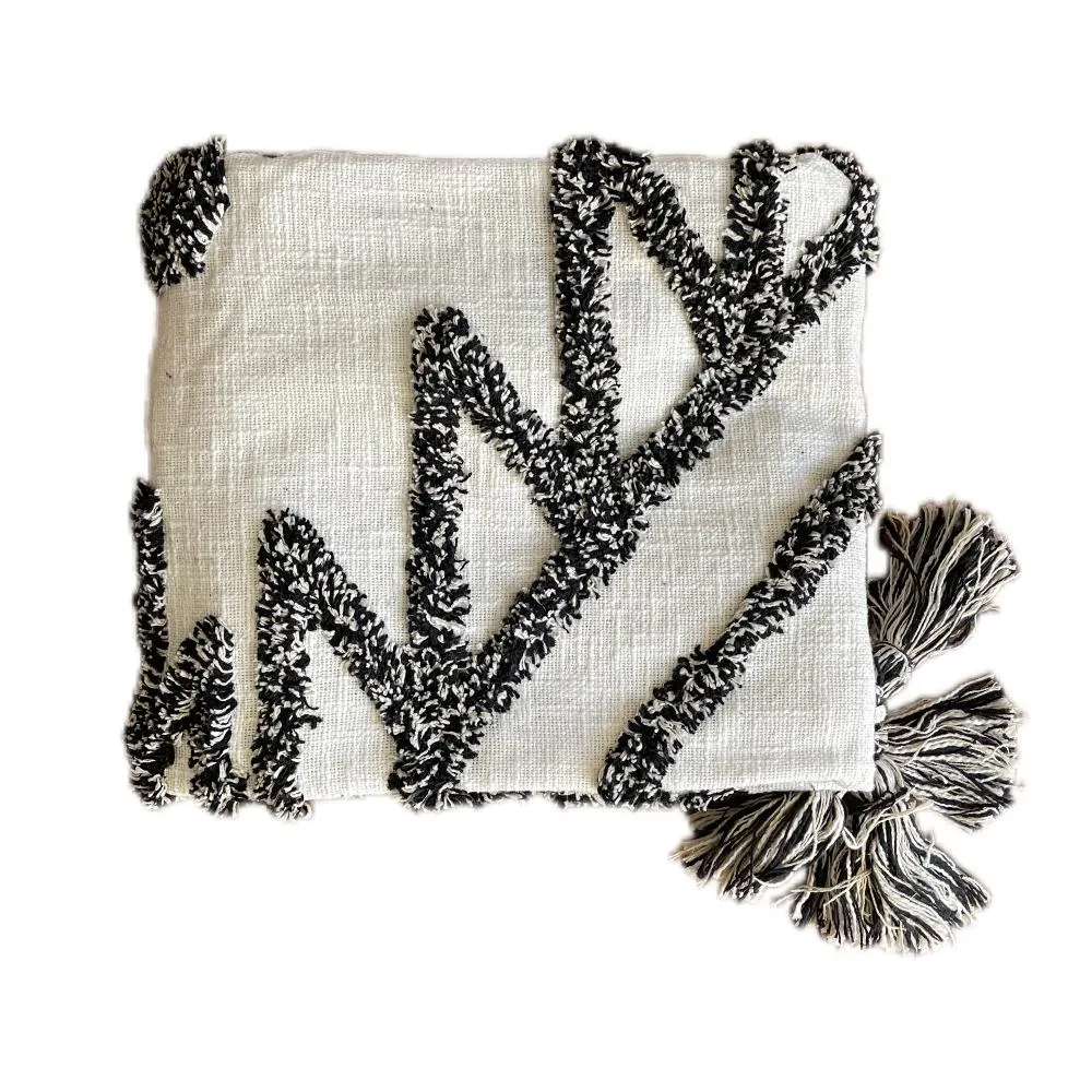 Bohemian Black Cotton Bedding Tufted Throw Blanket