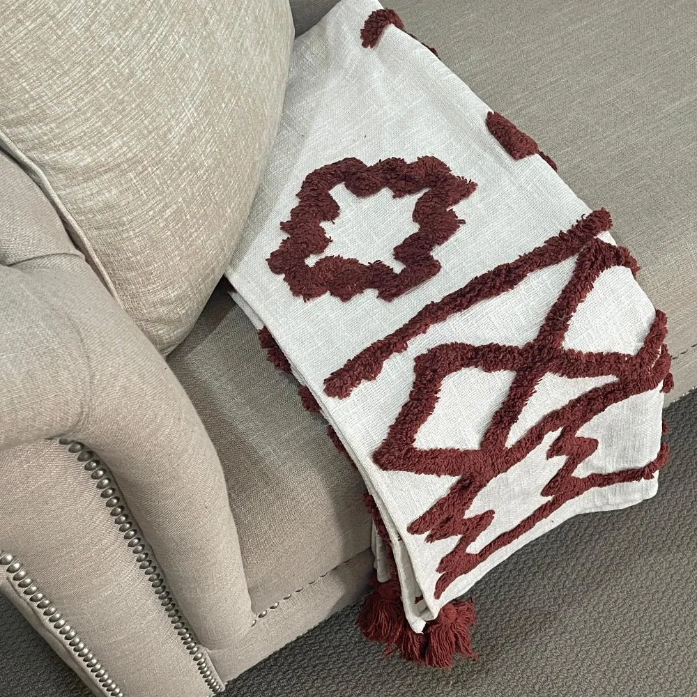 Bohemian Burgundy Cotton Bedding Tufted Throw Blanket