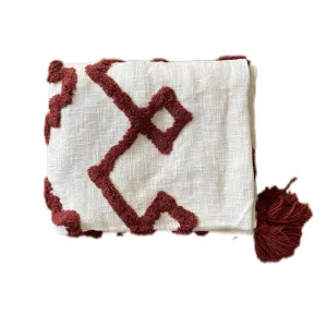 Bohemian Burgundy Cotton Bedding Tufted Throw Blanket