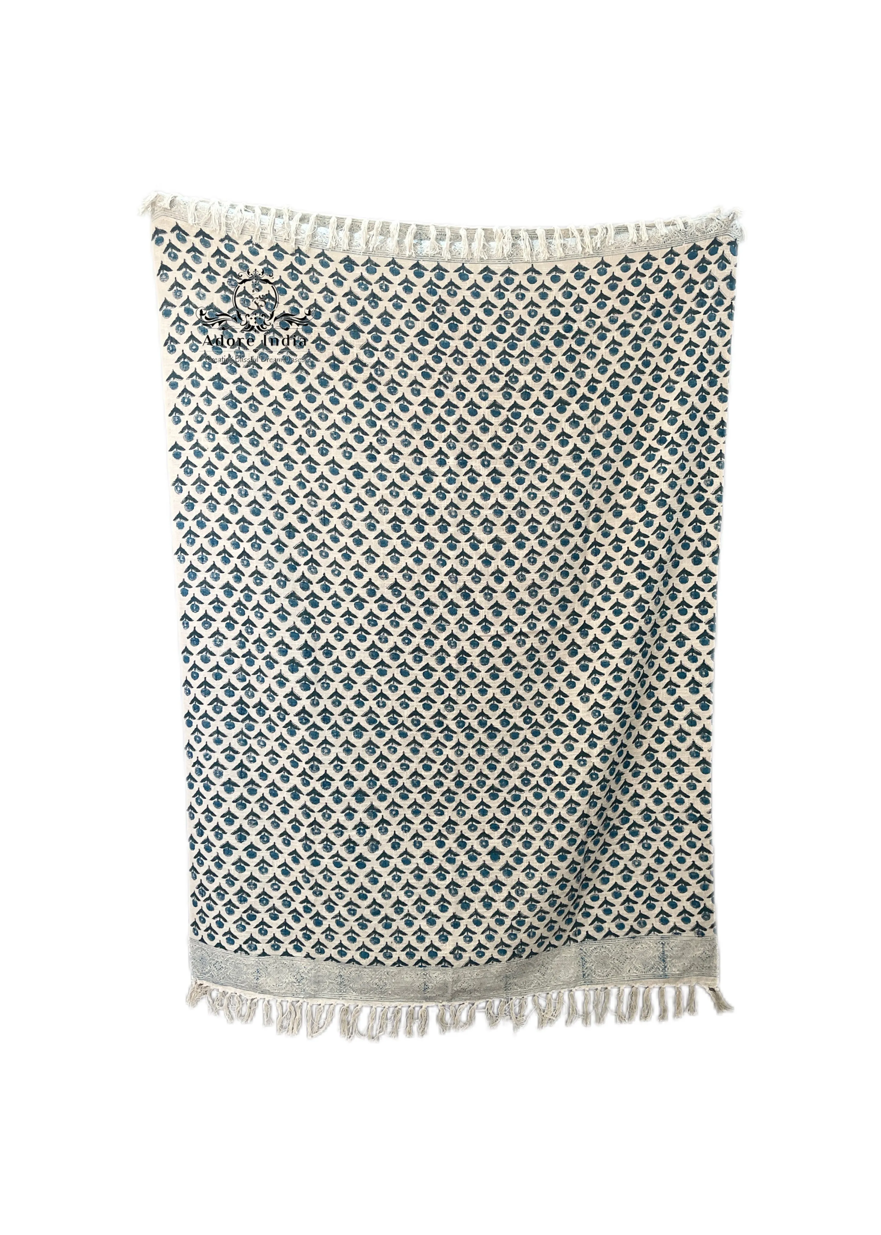 Bohemian Hand Block Blue Bud Cotton Bedding Blanket Throw