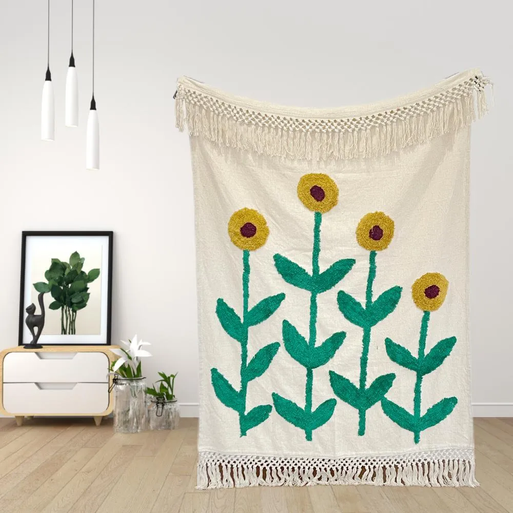 Bohemian Scandinavian Cotton Tufted Bedding Throw Blanket