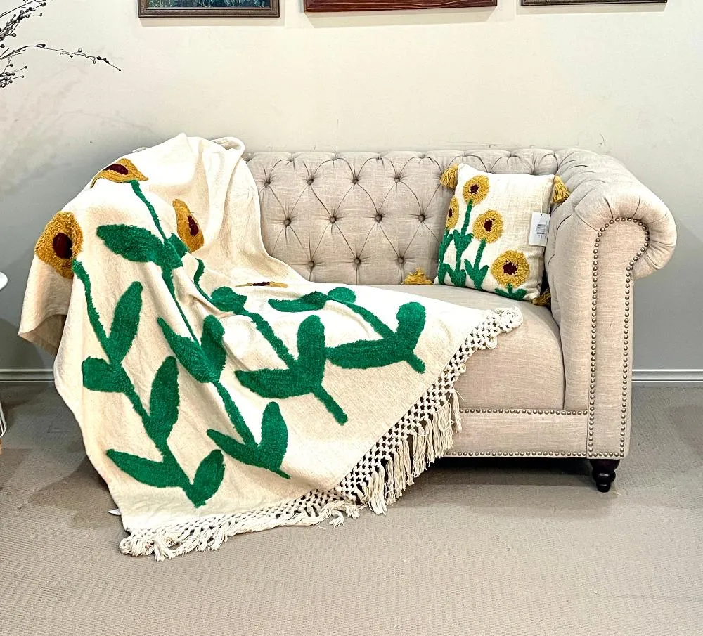 Bohemian Scandinavian Cotton Tufted Bedding Throw Blanket