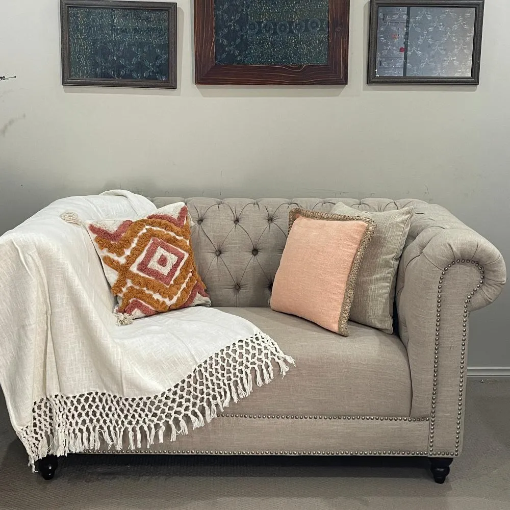 Bohemian White Cotton Bedding Throw Blanket