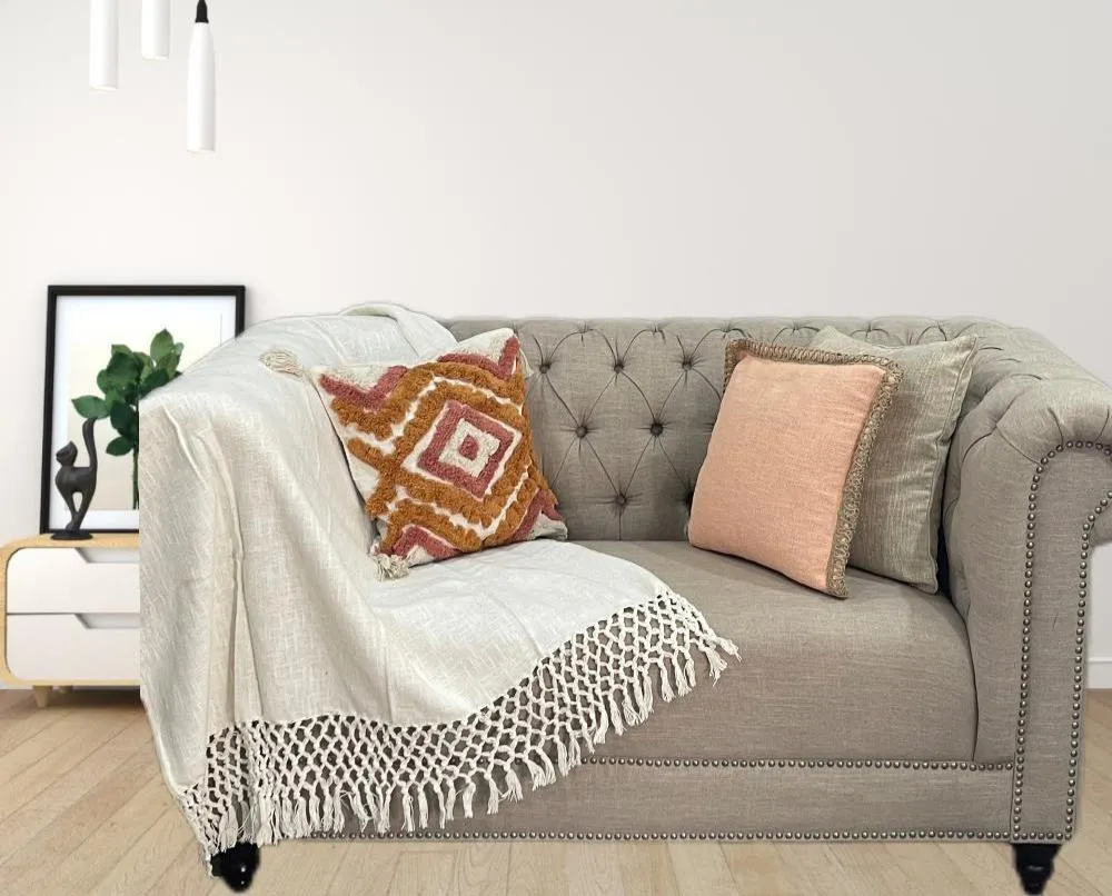 Bohemian White Cotton Bedding Throw Blanket