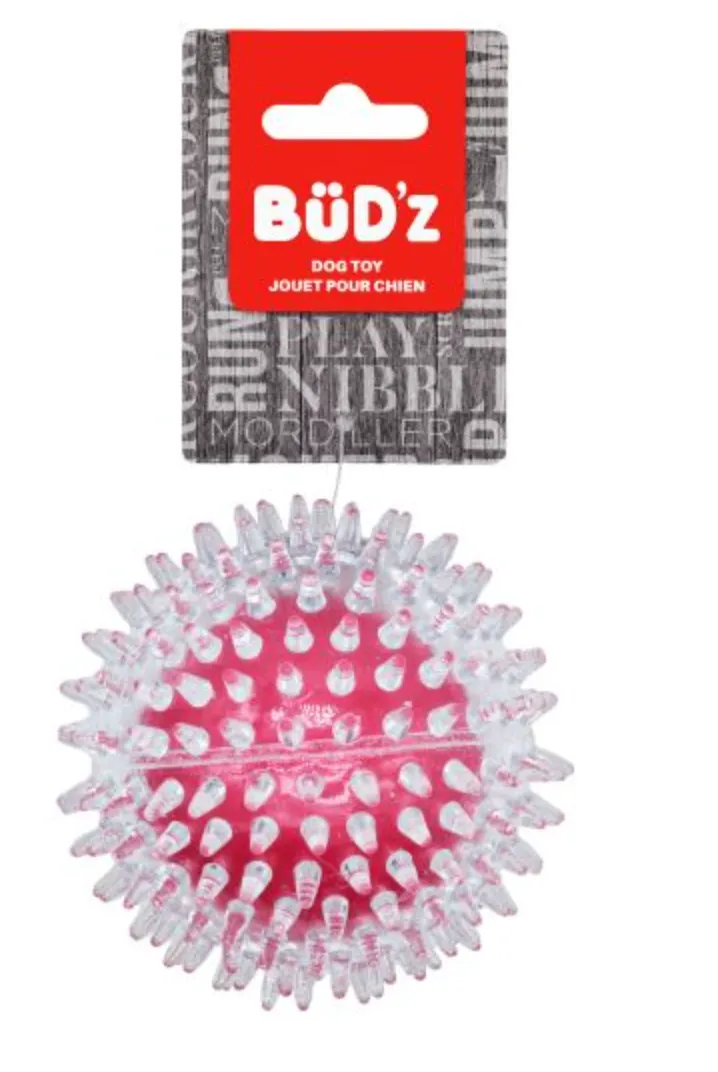 BUD'Z Transparent Spiked Rubber Ball Dog Toy