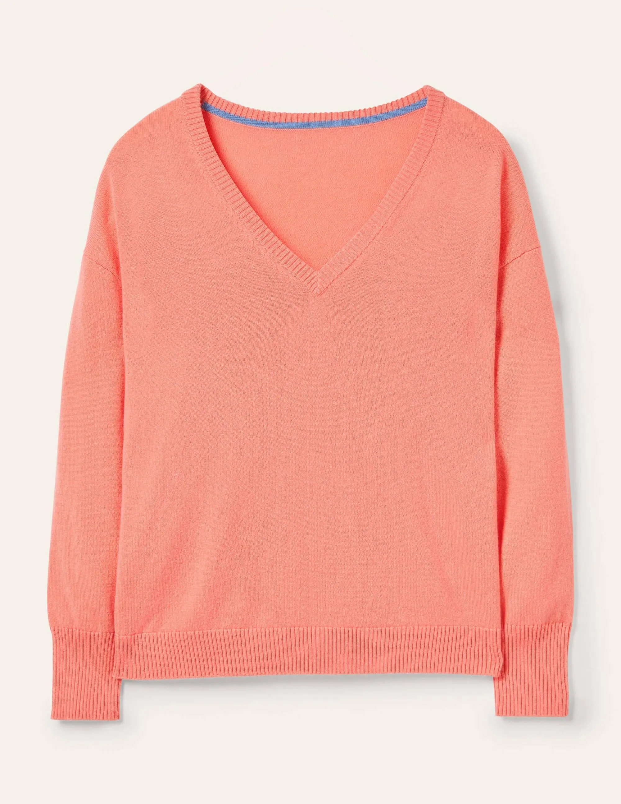 Cashmere V-neck Relaxed Jumper-Chalky Coral