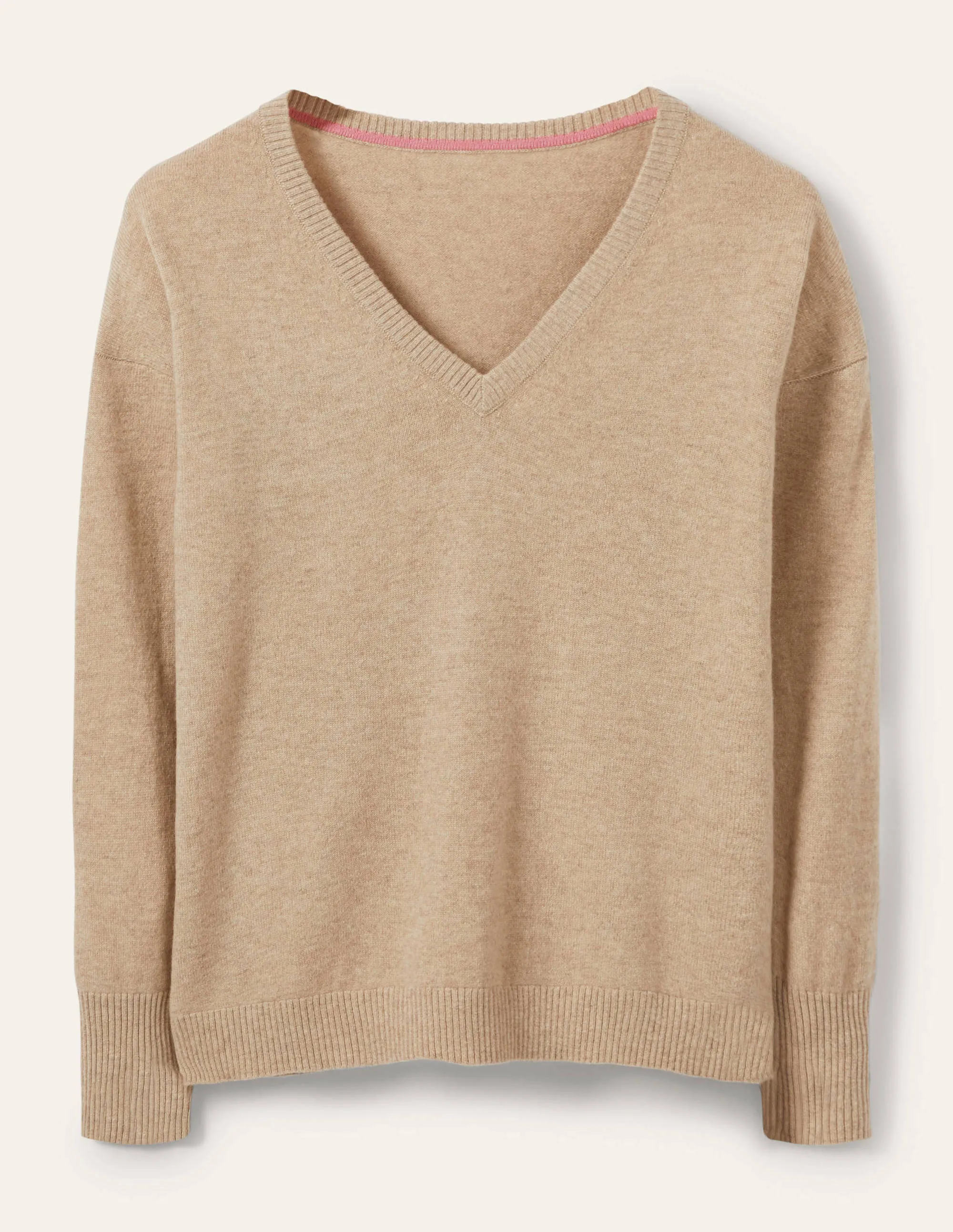 Cashmere V-neck Relaxed Jumper-Chinchilla Melange