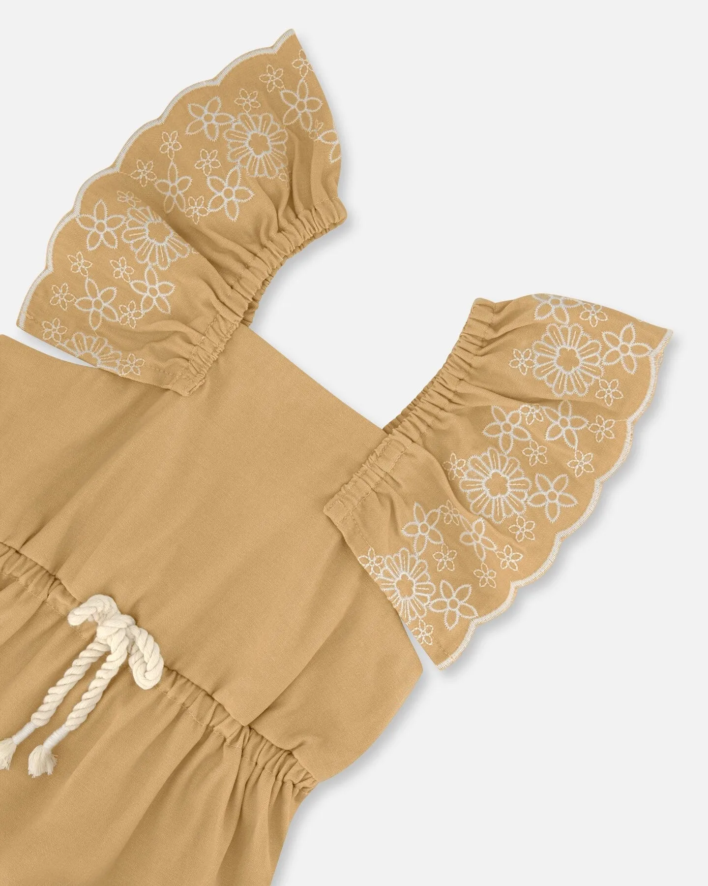 Chambray Dress With Embroidery Golden Beige