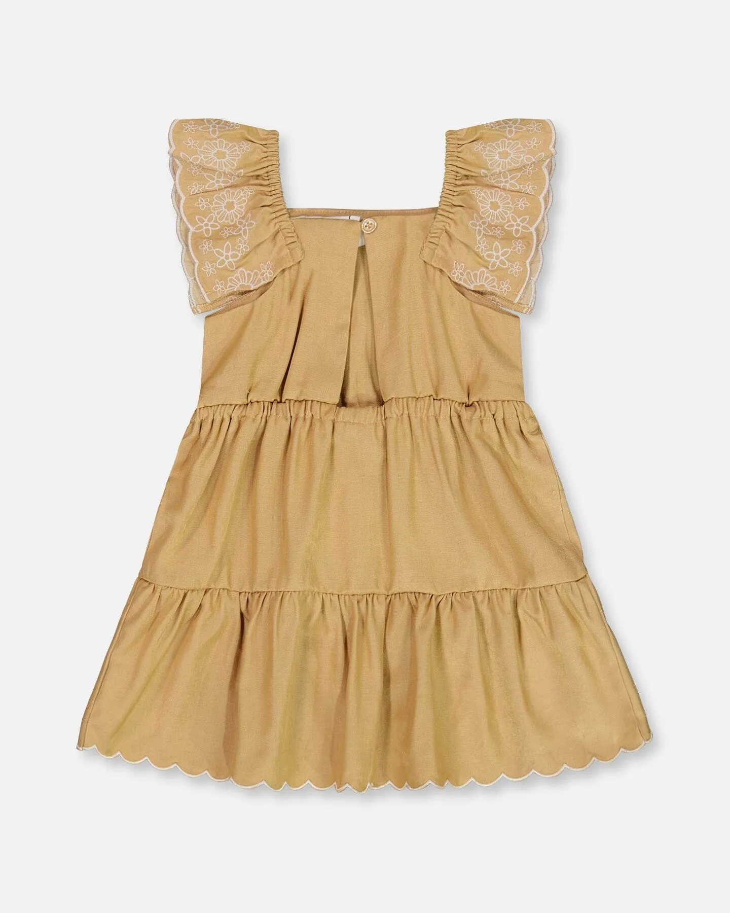 Chambray Dress With Embroidery Golden Beige