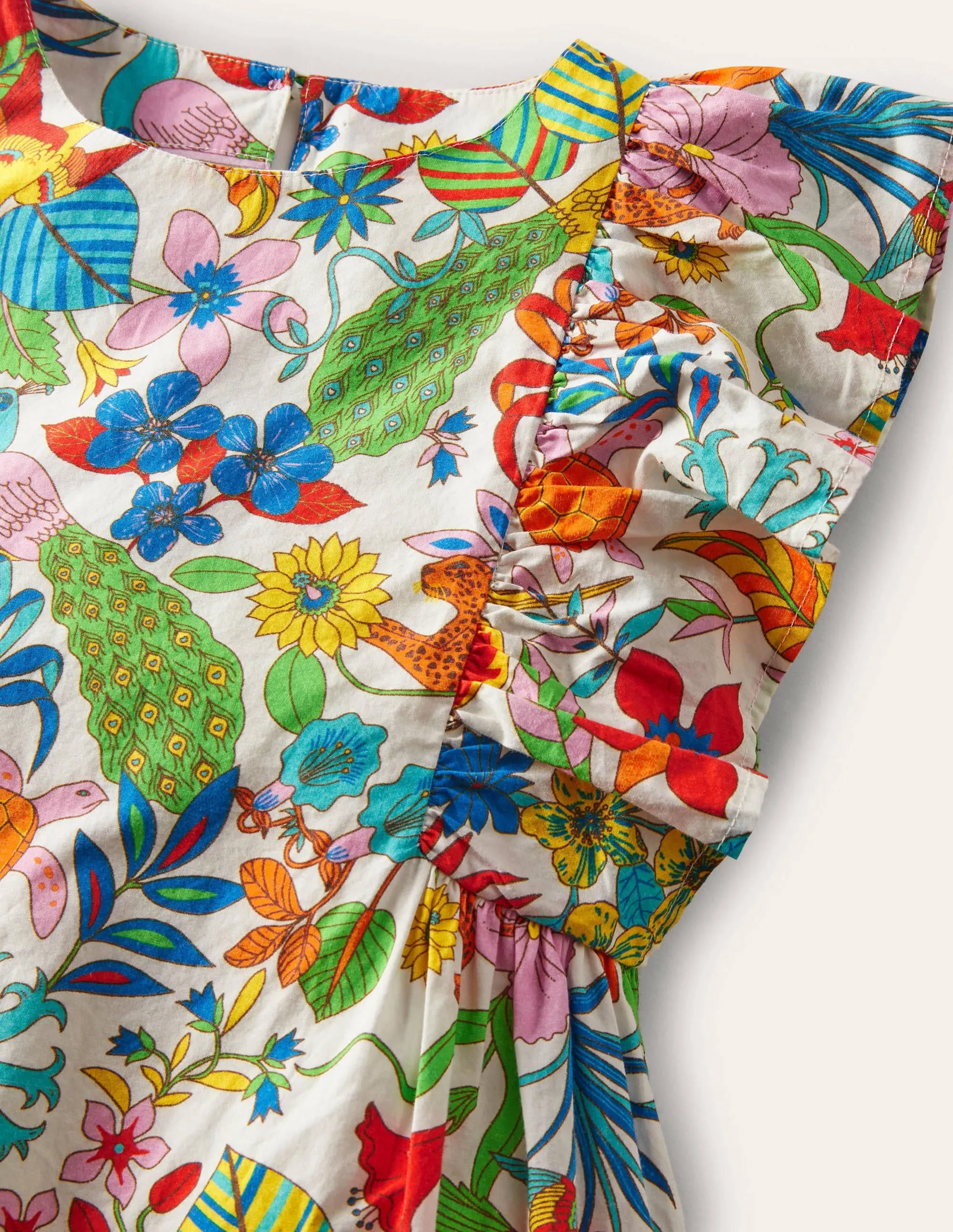 Frill Sleeve Printed Dress-Mini Me Multi Jungle