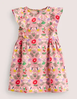Frill Sleeve Printed Dress-Pink Fairies