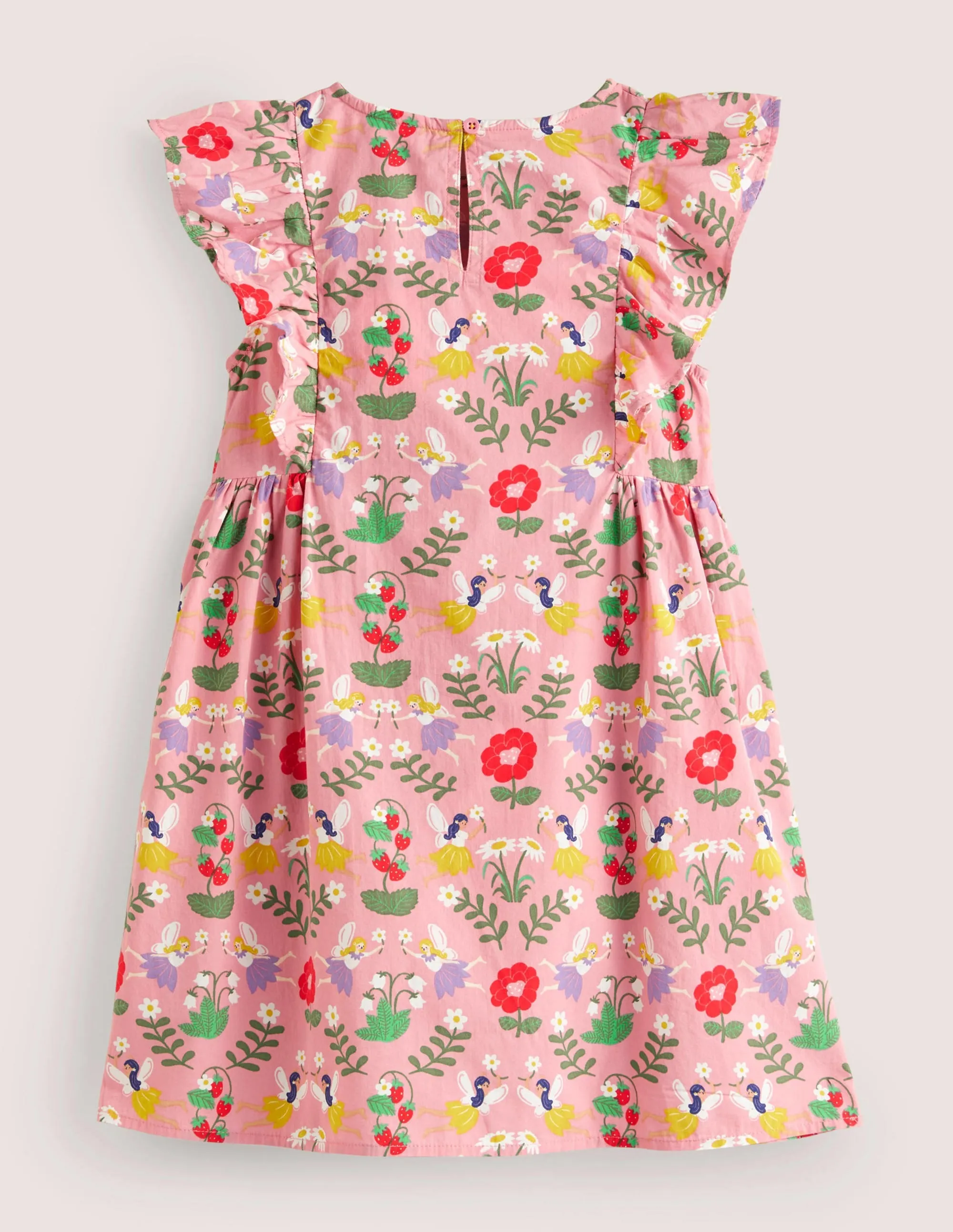 Frill Sleeve Printed Dress-Pink Fairies
