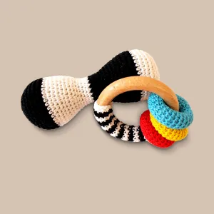 High Contrast Crochet and Wooden Rattles Set for Babies (0 Months )