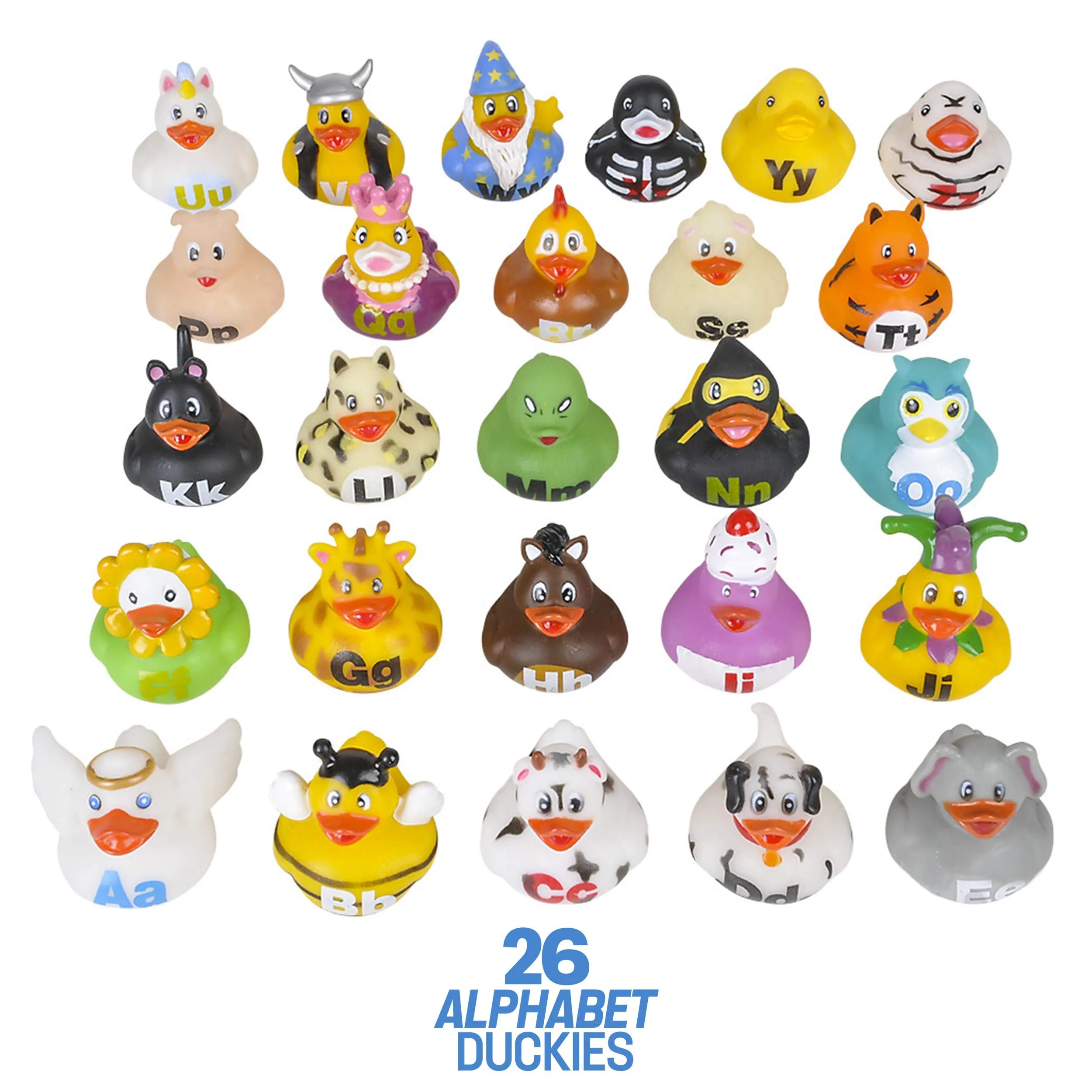 Kicko Alphabet Rubber Duck Toys - 26 Pack - Assorted Duckies for Kids Party Favors,