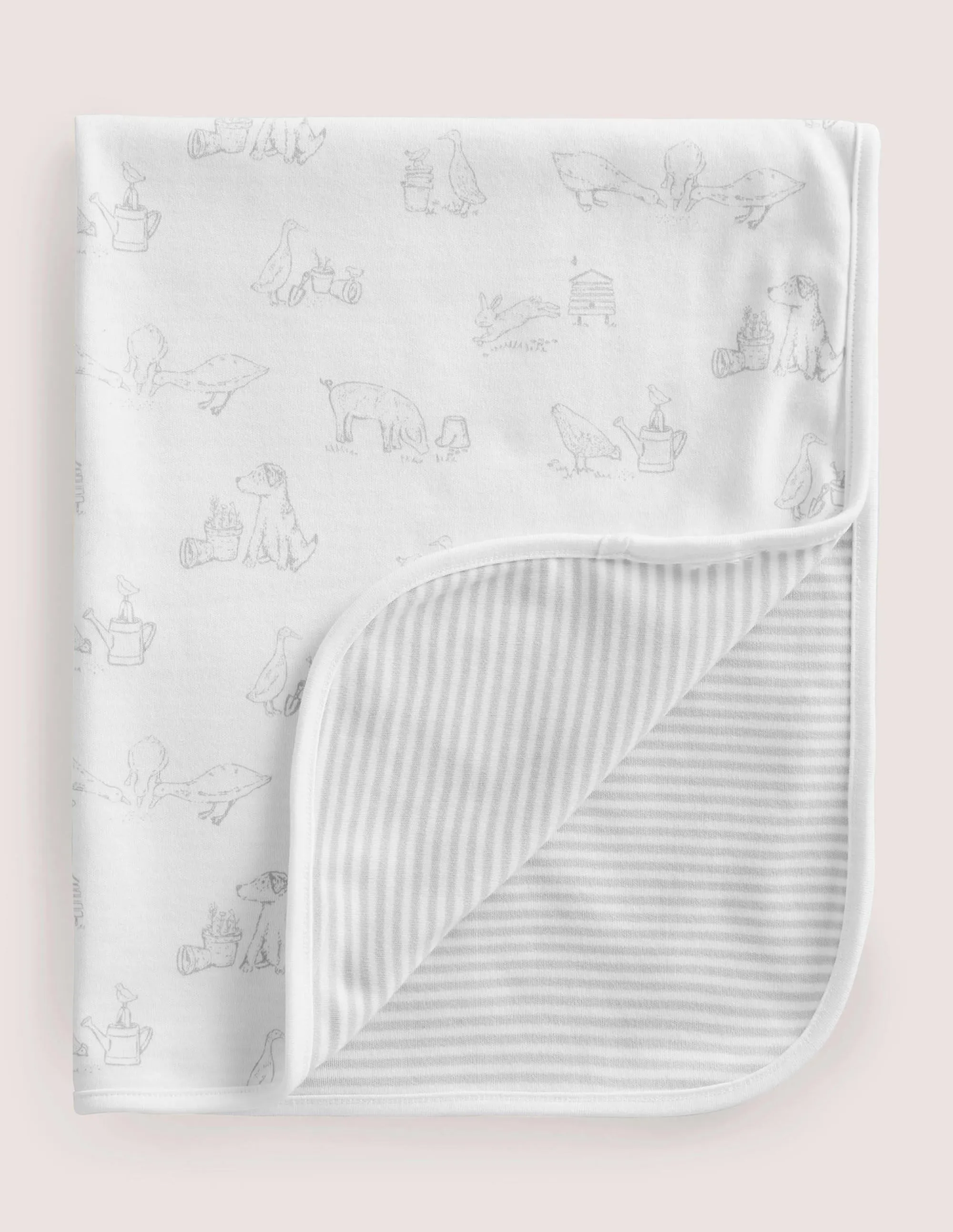 Newborn Jersey Blanket-Ivory/Grey