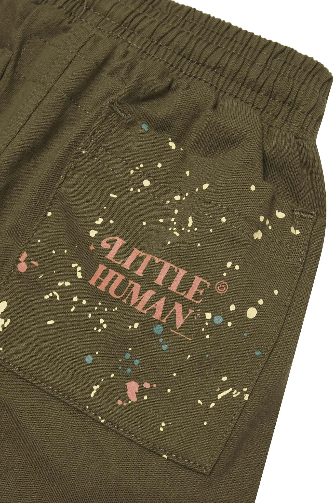 "PAINT SPLAT" LITTLE HUMAN PLEATED SHORTS IN OLIVE