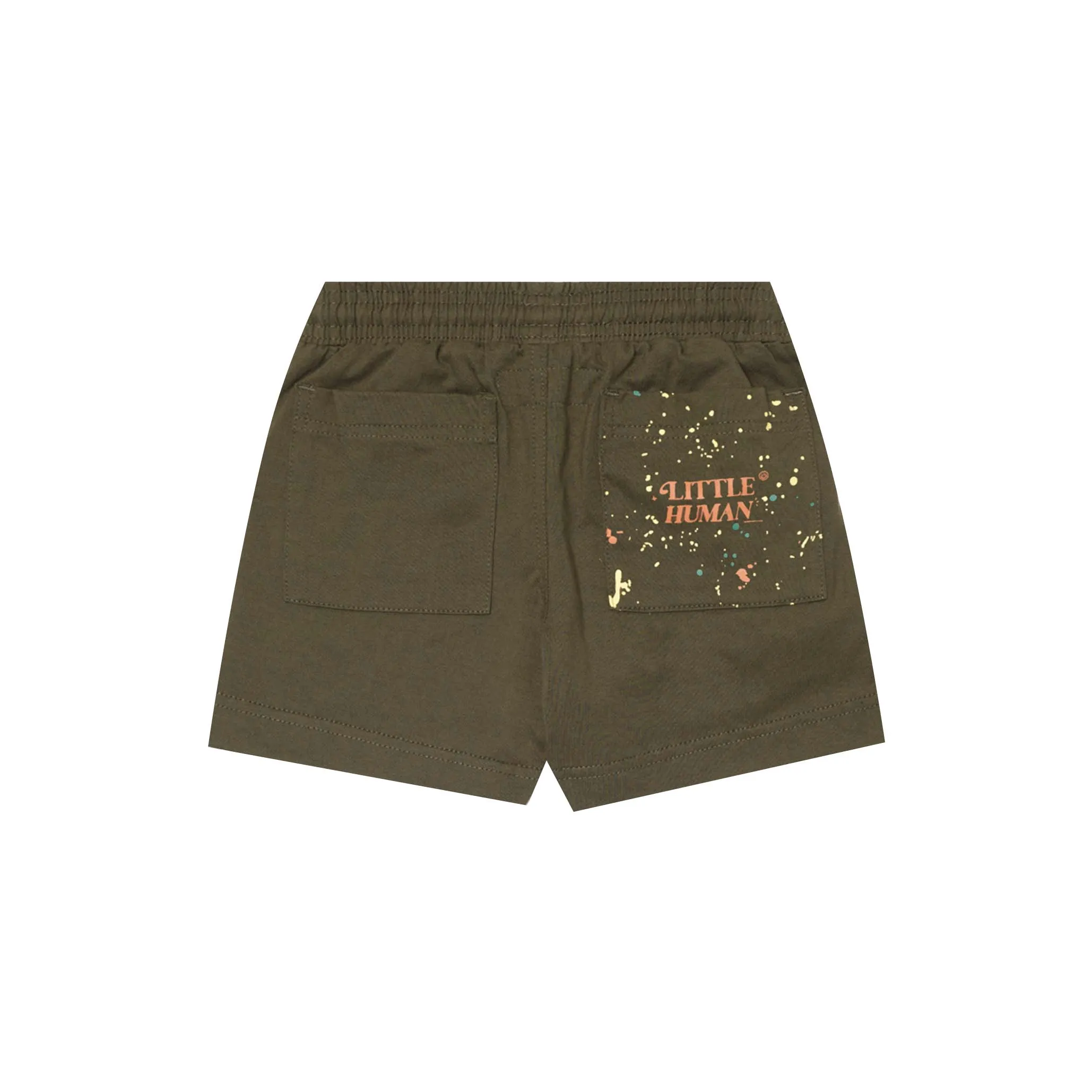 "PAINT SPLAT" LITTLE HUMAN PLEATED SHORTS IN OLIVE