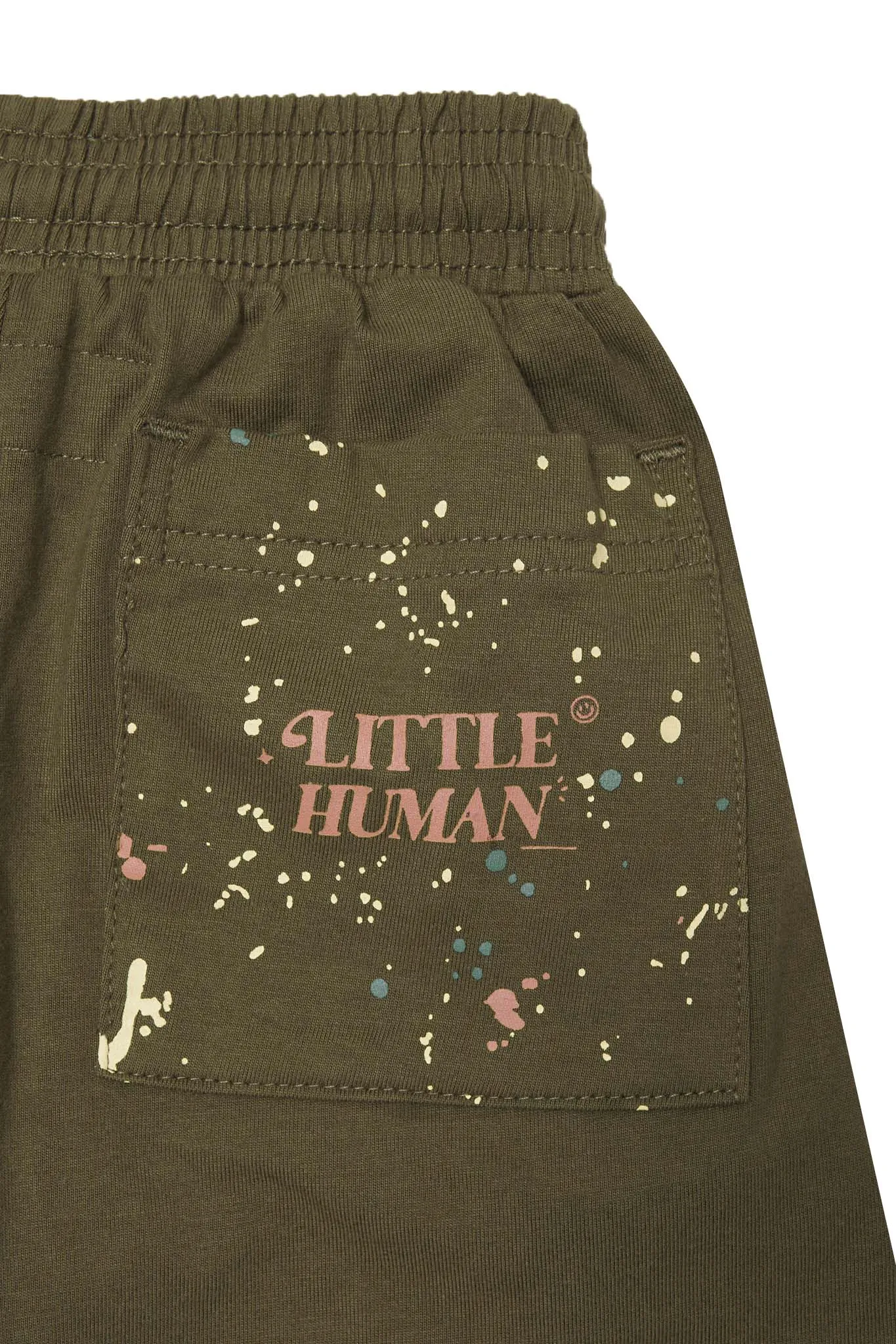 "PAINT SPLAT" LITTLE HUMAN PLEATED SHORTS IN OLIVE