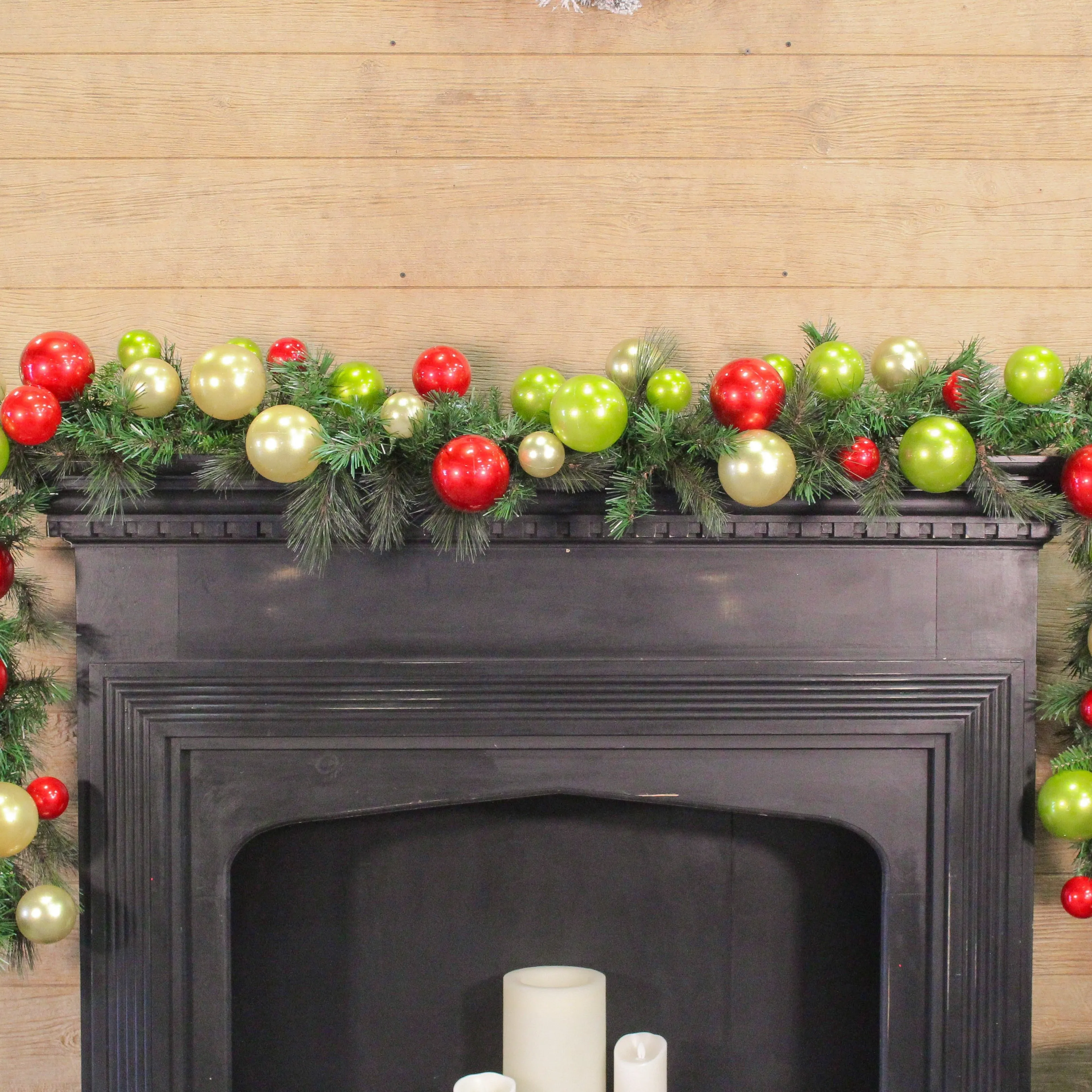 Red, Lime, and Gold Ball Garland, 10'